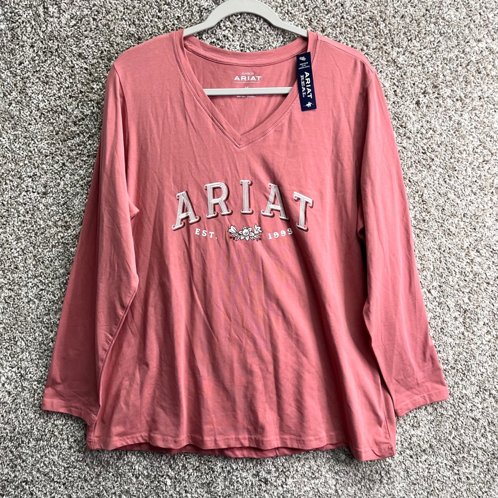 Ariat T-Shirt Women's 1X Rose Flora Graphic V-Neck Long Sleeve Classic Fit NWT